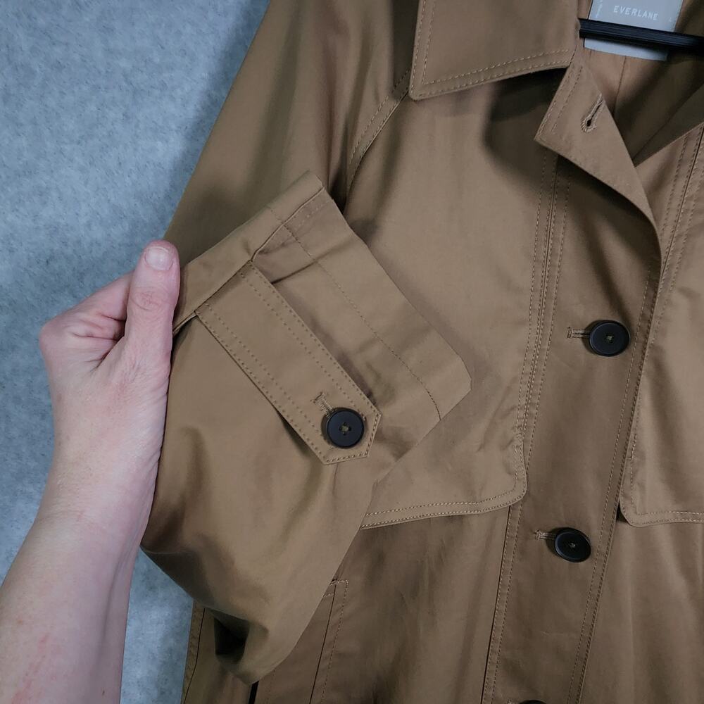 Everlane Long Mac Trench Coat Womens L Cotton Brown Minimalist Capsule Oversized - Picture 6 of 16